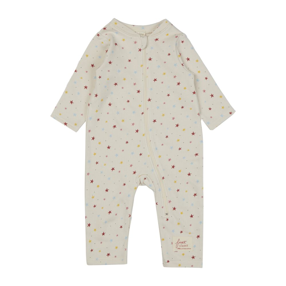 FirstCloset×mioさん】 長袖ファスナーオール 星柄 裏毛 ナチュラル