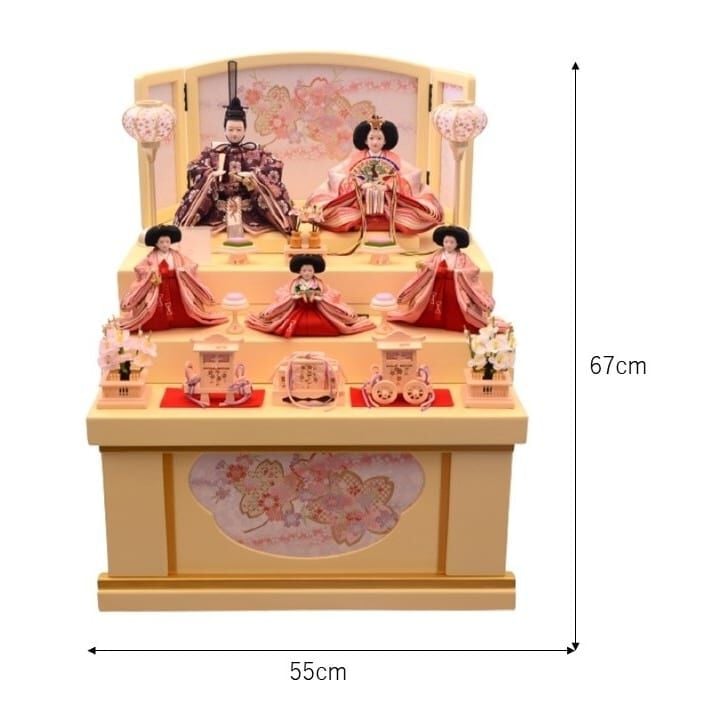 雛人形】三段収納五人飾り「宮さくらパールホワイト」 (606824