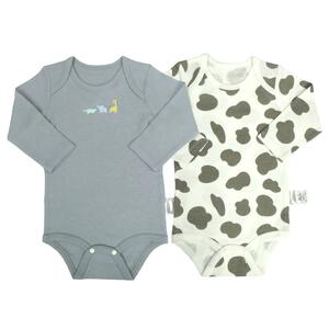 長袖ロンパース肌着 2枚組 スムス 恐竜×牛 ブルー×90cm ベビーザらス限定