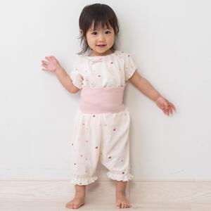 半袖腹巻付きパジャマ 鹿の子天竺 ハート柄 ピンク 90cm