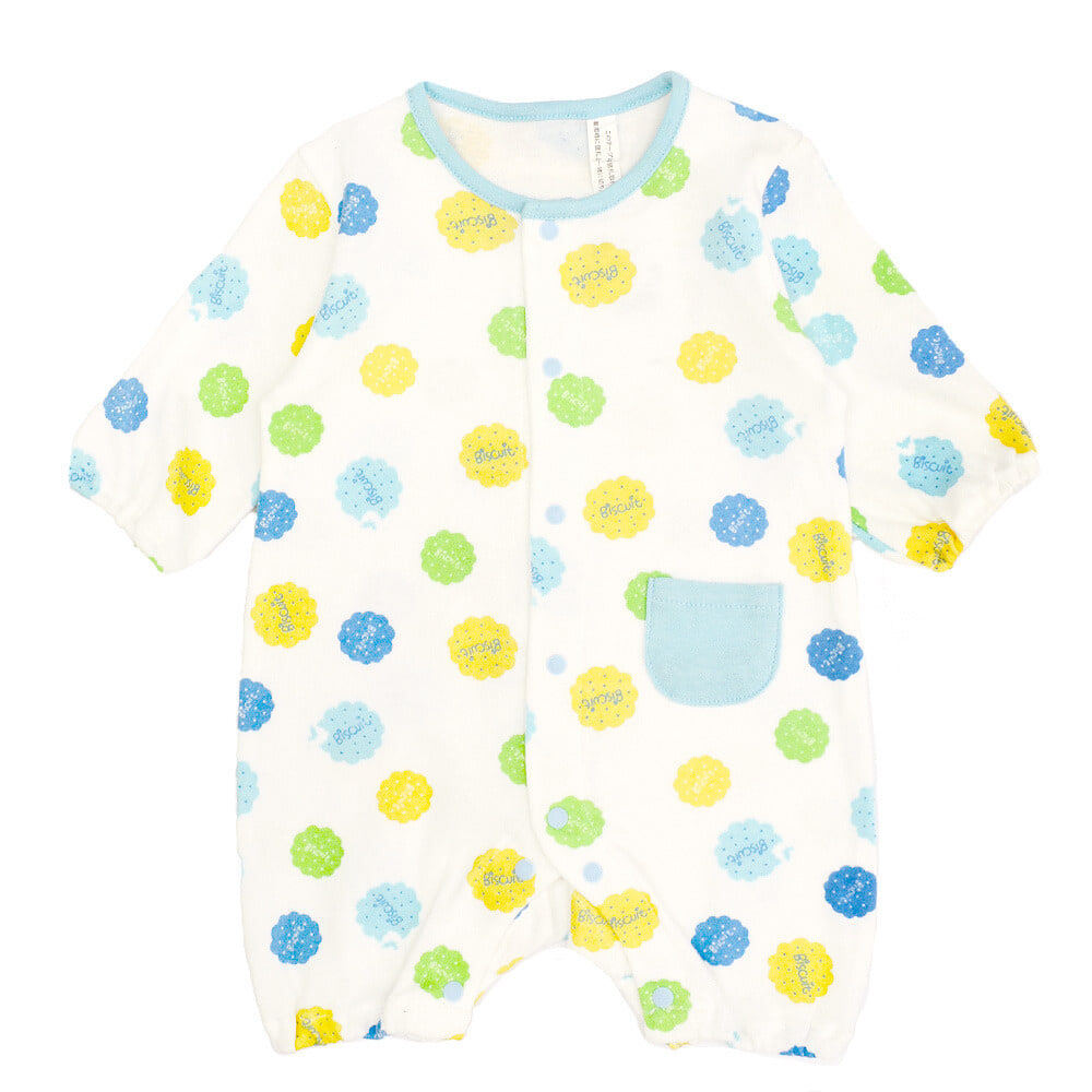 新生児国産ちびオール ビスケット柄（サックス×60-70cm