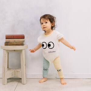 FirstCloset 半袖ロンパース レギンス付き ワッフル&times;天竺 お目目 ナチュラル&times;70cm