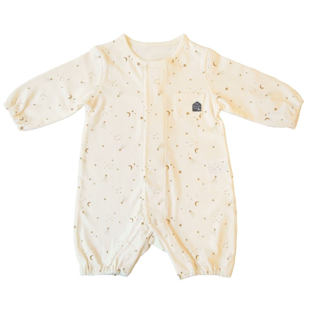 ともとろ。ページです 長袖前開きワンタッチロンパース 星(シロ×50-60cm) ベビーザらス限定