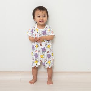 monpoke モンポケ 半袖ロンパース 格子総柄プリント ホワイト 80cm