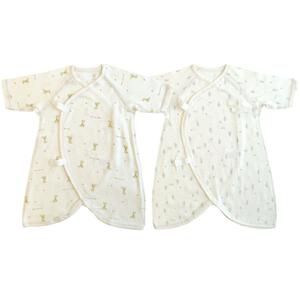 新生児コンビ肌着 2枚組 キリン×木(パステルイエロー×50-60ｍ)