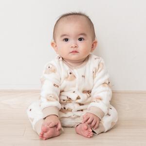 【ブラックフライデー】長袖カバーオール フリース クマ柄 ベージュ×70cm