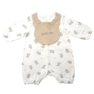 長袖ミニオール スタイ付き くま(ライトベージュ×50-60cm)