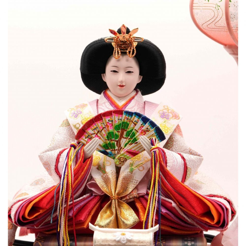 雛人形】ケース飾り 親王飾り「桜刺繍ピンク パノラマアクリル