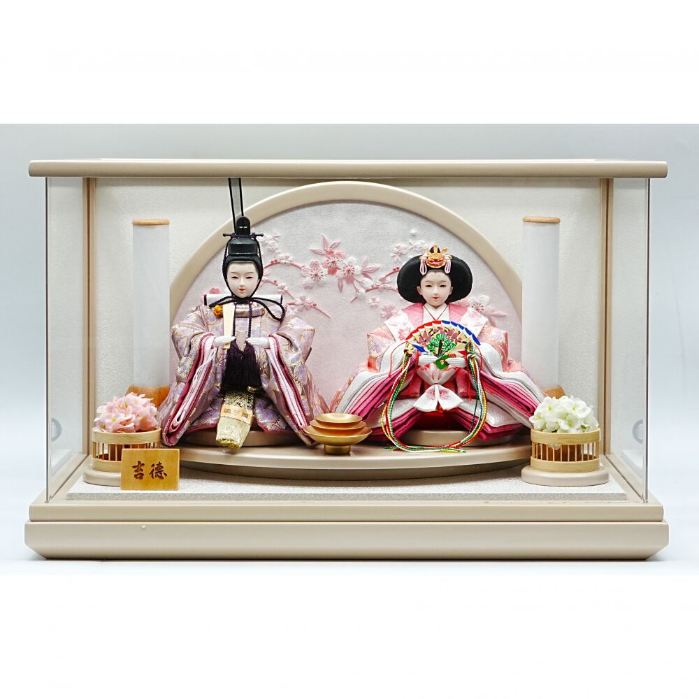 雛人形】ケース親王飾り「桜刺繍衝立パノラマアクリル」（322723