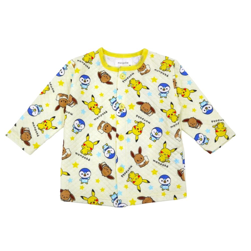 monpoke モンポケ 前開き長袖パジャマ 総柄 キルト 腹巻付き イエロー