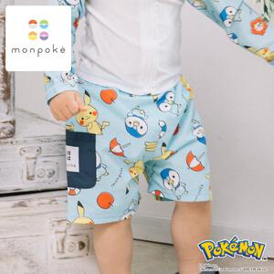monpoke モンポケ 集合 総柄 サーフショーツ ライトブルー×90cm