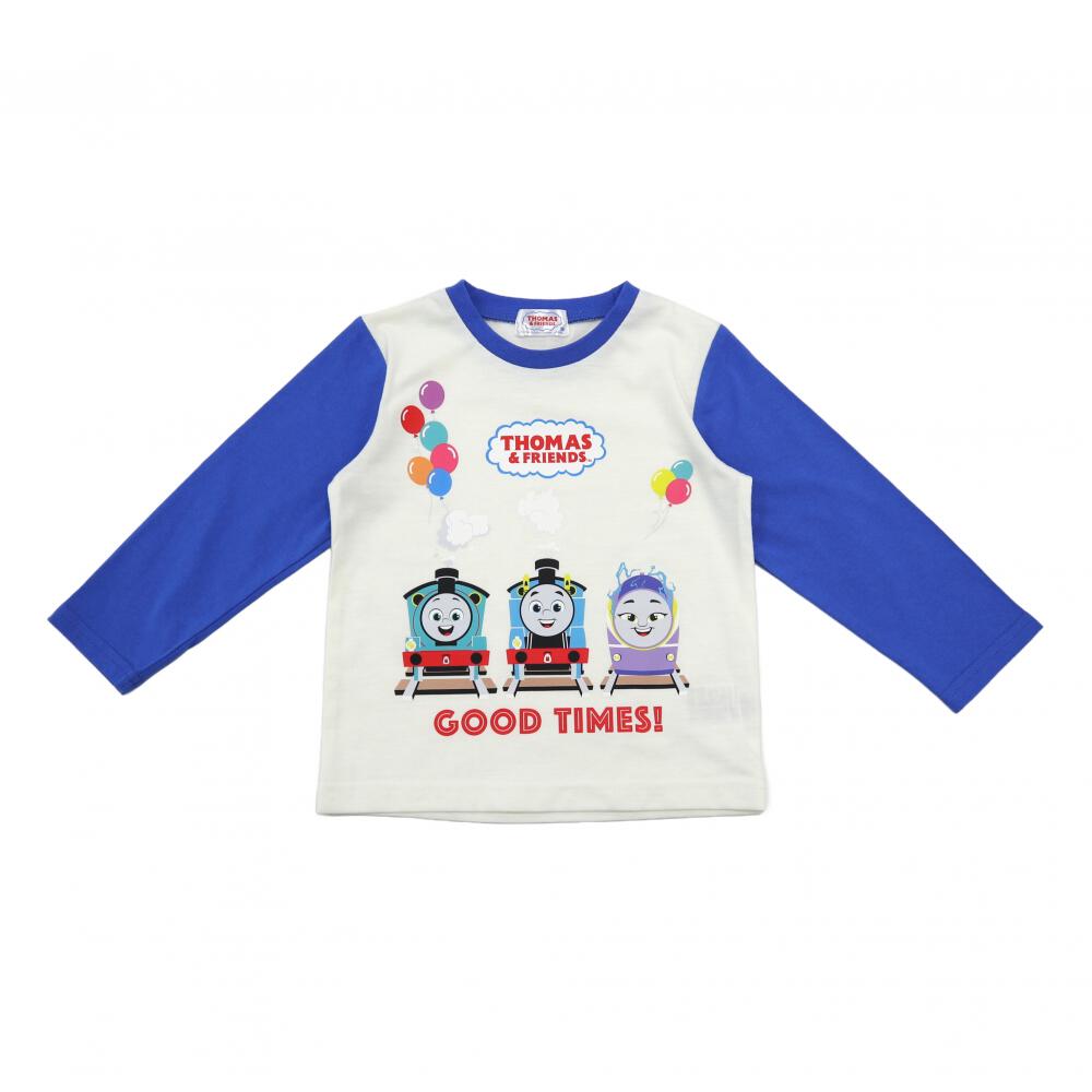 THOMAS トーマス デイリーTシャツ 長袖 天竺 袖切替(ブルー×90cm  