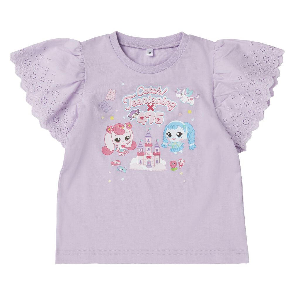 ティニピン×しなこ】半袖Tシャツ 袖レース 天竺 パープル×130cm