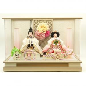 【雛人形】ケース親王飾り「花飾りグレージュパノラマアクリル」（322979）