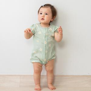 半袖ロンパース 鹿の子天竺 デイジー柄 グリーン&times;70cm