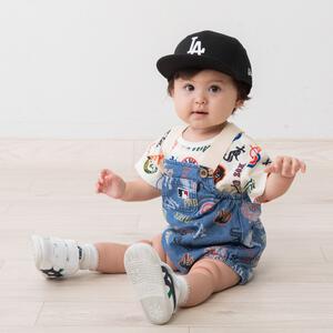 MLB 総柄デニムロンパース ブルー×80cm