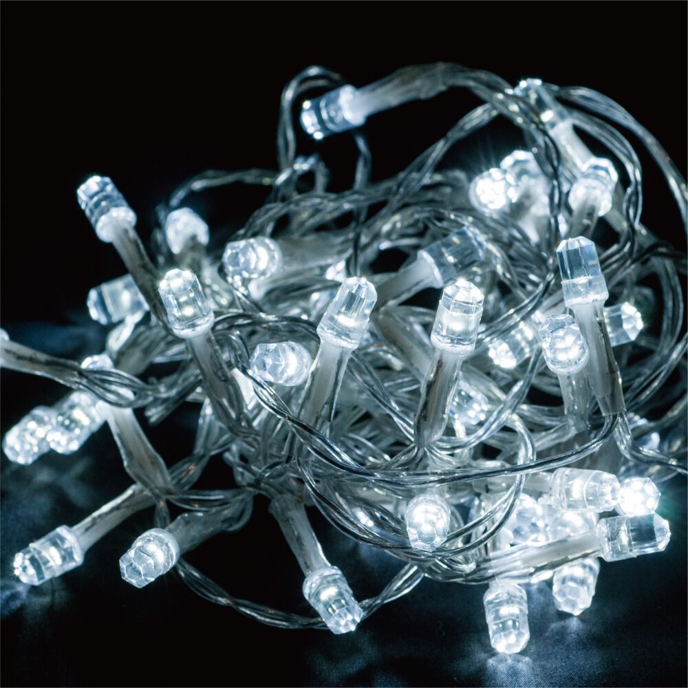 木製クリスマスライト　ドイツ製 クリスマスツリー 50球 LEDライト（ダイヤモンドカット）クリア 屋外