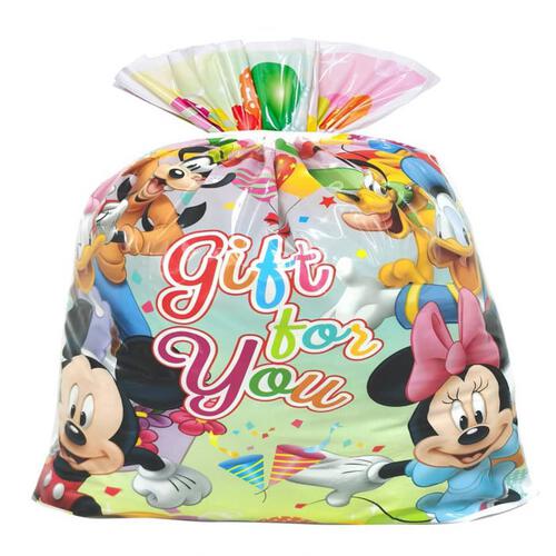 ディズニーキャラクター ビニールギフトバッグ（約）40ｘ44.5cm Sサイズ クリスマスラッピング 巾着袋 おもちゃ 子供 リボン 簡単 マチあり かわいい 小さい トイザらス限定