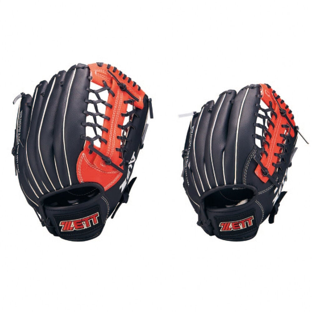 【ZETT】親子グローブセット 軟式 ブラック×レッド キャッチボール 野球 11.5/10 ゼット親子グラブセットレッドブラック 野球用親子グローブ