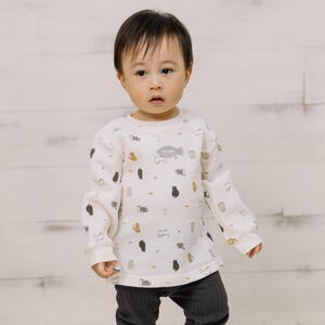 【ベビー×ペットコレクション】長袖Tシャツ ワッフル 猫総柄 ナチュラル×90cm