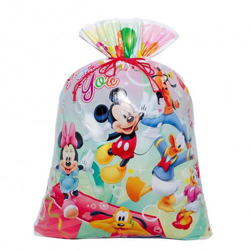 ディズニーキャラクター ビニールギフトバッグ（約）74ｘ86cm Lサイズ 大きい クリスマスラッピング 巾着袋 おもちゃ 子供 リボン 簡単 マチあり かわいい トイザらス限定