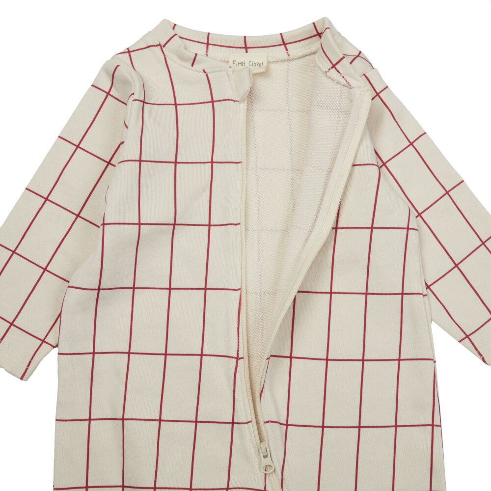 mio⭐︎ FirstCloset×mioさん】 長袖ファスナーオール 格子柄 裏毛 ナチュラル