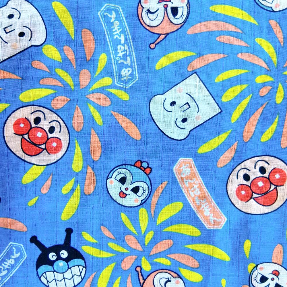 数量5から】 生地 『オックス アンパンマン 青 A2100-35B』 生地,種類から探す,オックス| ホビー材料の通販「ユザワヤ公式ネットショップ」 アンパンマン  リップル生地 110x 185cm ブルー 青 甚兵衛 子ども
