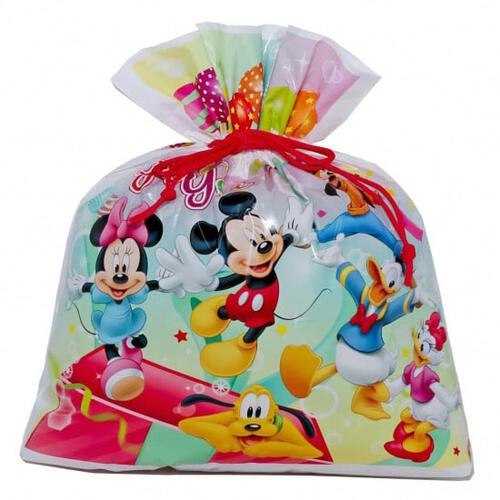 ディズニーキャラクター ビニールギフトバッグ（約）40ｘ44.5cm Sサイズ クリスマスラッピング 巾着袋 おもちゃ 子供 リボン 簡単 マチあり かわいい 小さい トイザらス限定