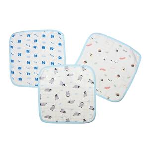 モスリンガーゼハンカチ３枚組 お寿司&times;魚の名前&times;ペンギン ホワイト&times;フリー