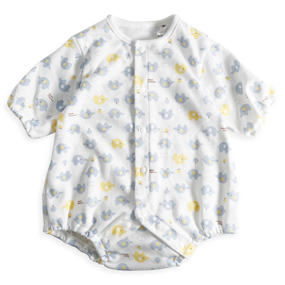アパレル・ベビー用品専門 日本製7分袖ロンパス スムス ぞう柄 ナチュラル 60-70cm | マタニティ