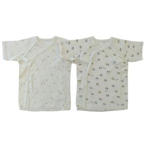 新生児短肌着 2枚組 車&times;木馬(パステルブルー&times;50-60ｍ)
