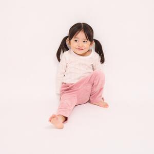 長袖シャツ肌着 2枚組 テレコ チェックハート ホワイト&times;100cm