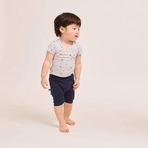 2枚組 抗菌半袖シャツ肌着 フライス 車 ブルー×90cm