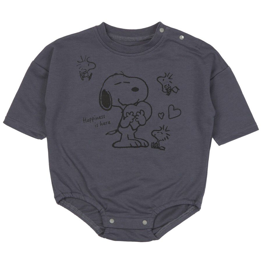 SNOOPY 長袖ボディースーツ スヌーピー チャコール×70-80cm ベビーザら