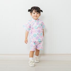 日本製 ウサギ柄 甚平スーツ ピンク×80cm