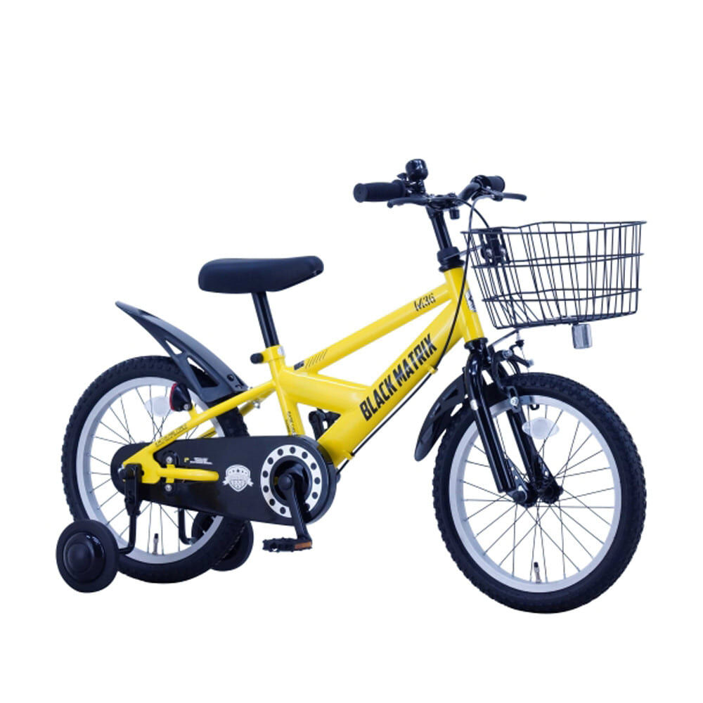 【いち】子供用自転車　イエロー　16インチ　前カゴ付き　補助輪あり 16インチ 身長102～117cm 子供用自転車 ブラック マトリックス