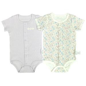2枚組半袖前開きロンパース肌着 パターンメッシュ 花 パステルブルー&times;60cm ベビーザらス限定