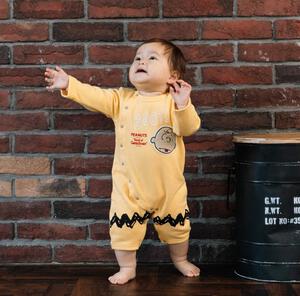 SNOOPY スヌーピー 長袖カバーオール おしり顔 イエロー×80cm ベビーザらス限定