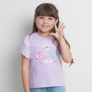 【ティニピン&times;しなこ】半袖Ｔシャツ 袖レース 天竺 パープル&times;100cm