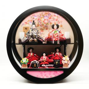 【雛人形】ケース飾り 五人飾り「金彩枝桜丸形黒塗アクリル」  (322507)ひな人形 おしゃれ 丸型トイザらス・ベビーザらス限定【メーカー直送】