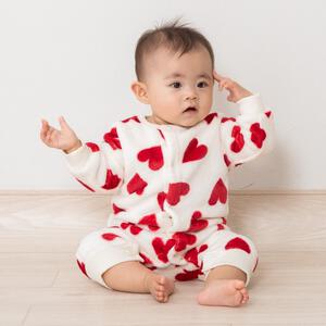 長袖カバーオール フリース ハート柄 レッド×80cm