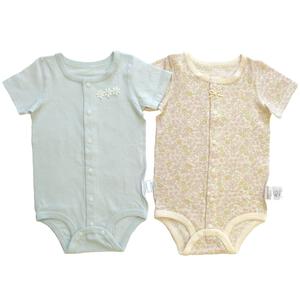 2枚組 涼感半袖前開きロンパース肌着 シースルー 花 グリーン&times;80cm