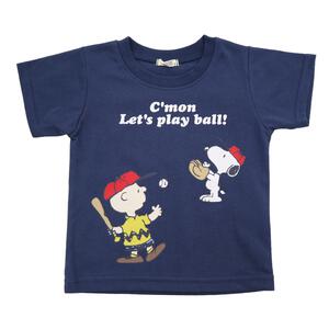 SNOOPY スヌーピー 半袖Tシャツ 天竺 ベースボール ネイビー&times;95cm