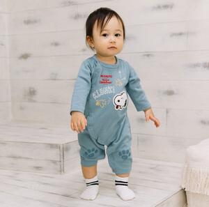 SNOOPY 長袖カバーオール おしり顔 スヌーピー ブルー×80cm ベビーザらス限定