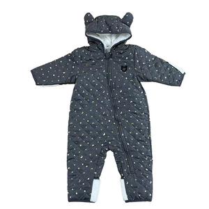 【ブラックフライデー】ジャンプスーツ くまみみ ホシツキ柄 チャコール×70cm