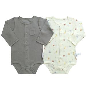 長袖前開きロンパース肌着 2枚組 ワッフル アニマル グレー×80cmベビーザらス限定