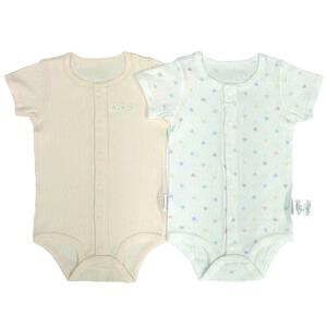 2枚組半袖前開きロンパース肌着 パターンメッシュ ハート ピンク&times;60cm ベビーザらス限定