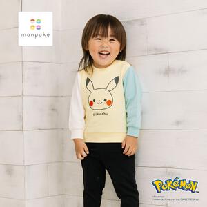 monpoke モンポケ トレーナー 袖切替 ピカチュウ イエロー&times;90cm