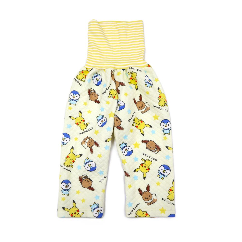 monpoke モンポケ 前開き長袖パジャマ 総柄 キルト 腹巻付き イエロー