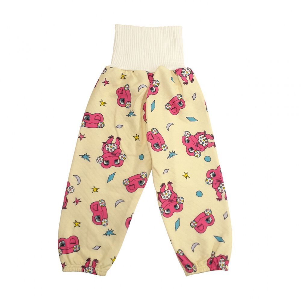 けけちゃま 長袖パジャマ 裏綿ダイヤキルト 総柄丸首 クリーム×90cm